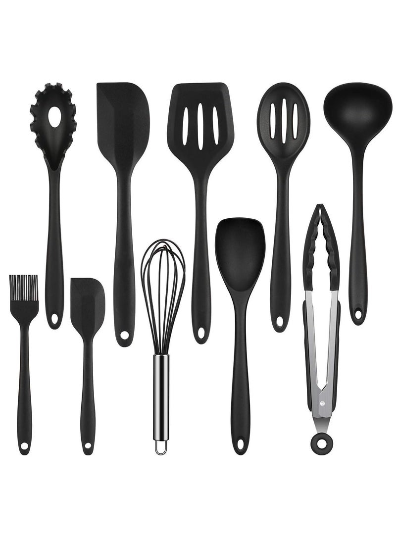 11 Pcs Silicone Kitchen Utensils Set Heat Resistant Cooking Tools for Non Stick Cookware Easy to Clean Kitchen Baking Kit with Holder, Black  - Image 2