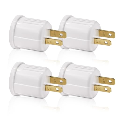 EMNOOTI Outlet to Socket Adapter, Plug-in Light Socket, Convert Outlet to Light Bulb Socket, Polarized 2-Prong Outlet to E26 E27 Screw Base Bulb Socket, 660 Watt, 125 Volt, UL Listed (4-Pack) - Image 1