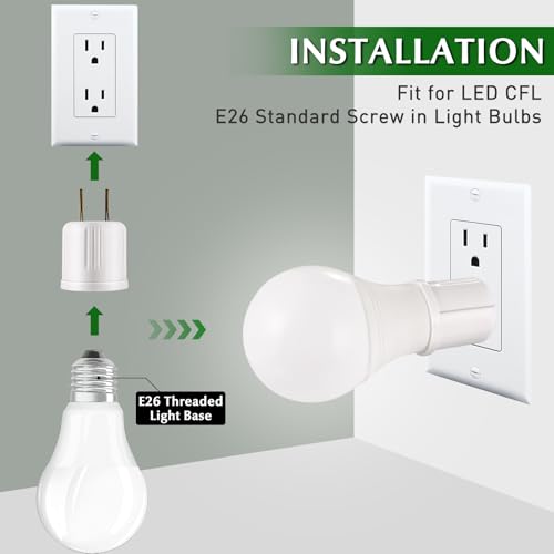 EMNOOTI Outlet to Socket Adapter, Plug-in Light Socket, Convert Outlet to Light Bulb Socket, Polarized 2-Prong Outlet to E26 E27 Screw Base Bulb Socket, 660 Watt, 125 Volt, UL Listed (4-Pack) - Image 3