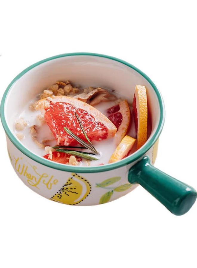 All-round Quanshi Ceramic Baked Rice Bowl With Handle, Noodle Bowl, Salad Bowl, Rice Bowl, Ramen Bowl, Hand-Painted Lemon Handle Bowl, Soup Bowl - Image 1