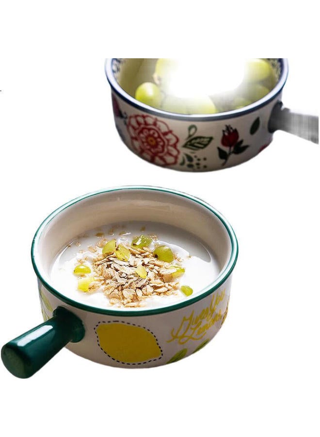 All-round Quanshi Ceramic Baked Rice Bowl With Handle, Noodle Bowl, Salad Bowl, Rice Bowl, Ramen Bowl, Hand-Painted Lemon Handle Bowl, Soup Bowl - Image 3