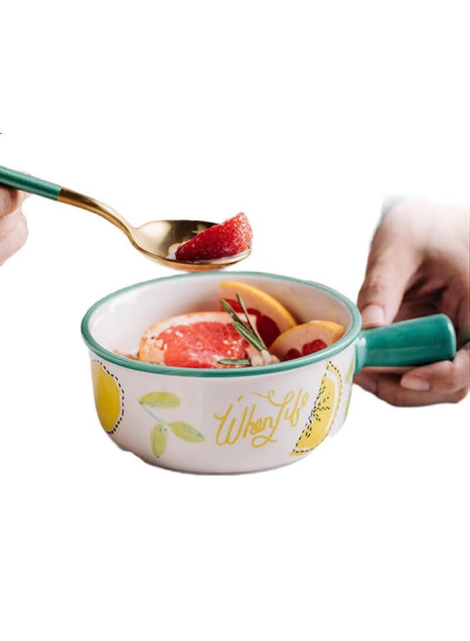 All-round Quanshi Ceramic Baked Rice Bowl With Handle, Noodle Bowl, Salad Bowl, Rice Bowl, Ramen Bowl, Hand-Painted Lemon Handle Bowl, Soup Bowl - Image 2