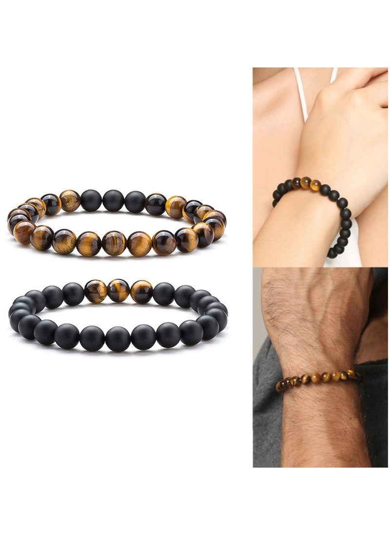 JEEJPV 2PCS men's 8mm tiger eye -eyed agate bracelet volcanic lava bead bracelet elastic natural stone bracelet, tiger eye stone  - Image 1
