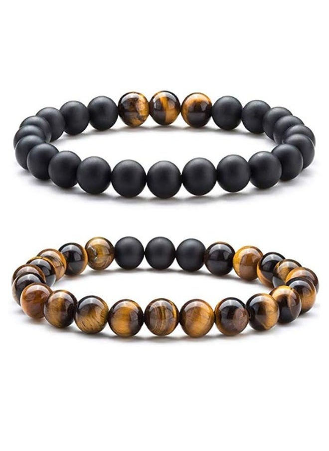 JEEJPV 2PCS men's 8mm tiger eye -eyed agate bracelet volcanic lava bead bracelet elastic natural stone bracelet, tiger eye stone  - Image 2