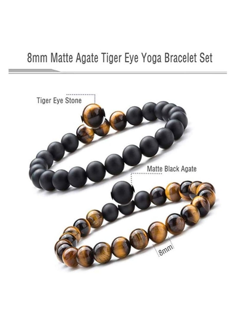 JEEJPV 2PCS men's 8mm tiger eye -eyed agate bracelet volcanic lava bead bracelet elastic natural stone bracelet, tiger eye stone  - Image 3