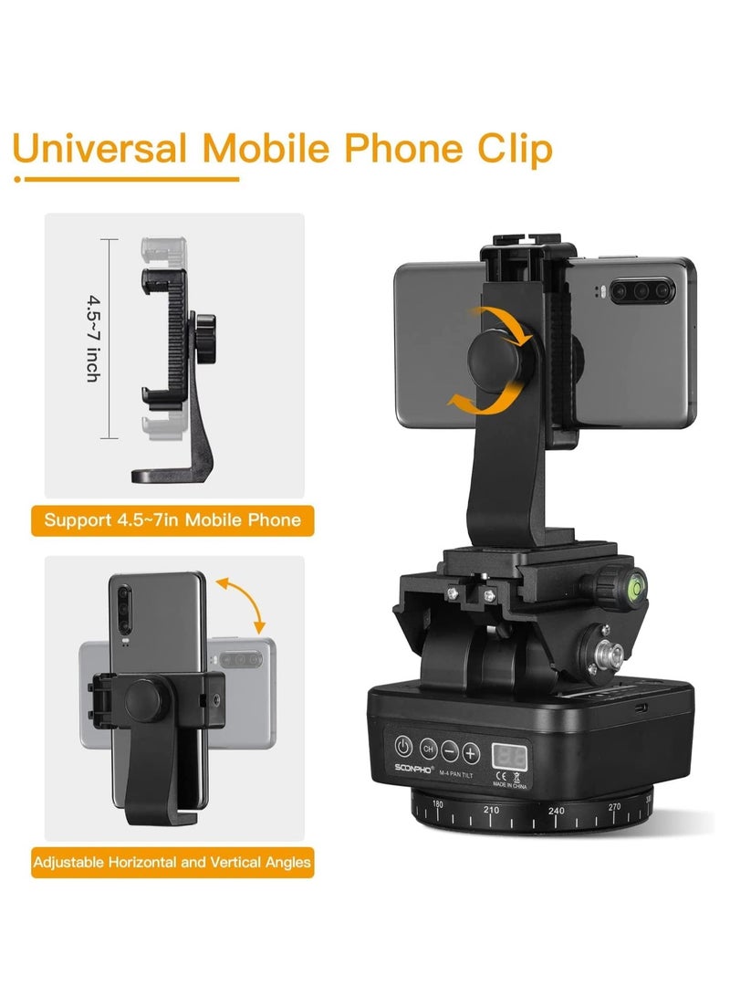 M4 Motorized Rotating Panoramic Tripod Head, Pan Tilt Camera Mount, Remote Control Pan Tilt Head with Remote Control and Mobile Phone Clip for DSLR Cameras, Camcorders, Smartphones, Tripod - Image 4