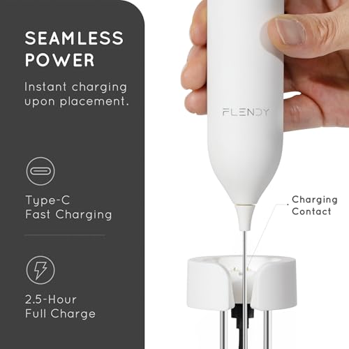 Flendy Rechargeable Milk Frother Handheld, Coffee Frother Handheld with USB-C Charging Stand, Electric Drink Mixer Handheld, Mini Electric Whisk Frother for Coffee, Matcha, etc - Image 5