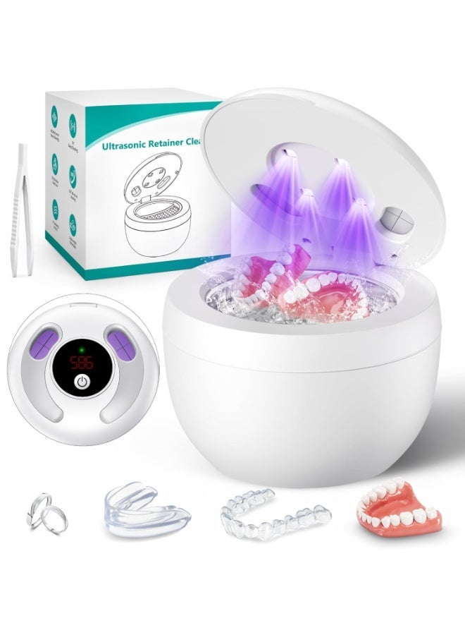 Upgraded ultrasonic cleaner, 45kHz ultrasonic denture cleaner, suitable for night guards, braces, orthodontic appliances, toothbrushes, jewellery and more, 200ml capacity, White 1 - Image 1