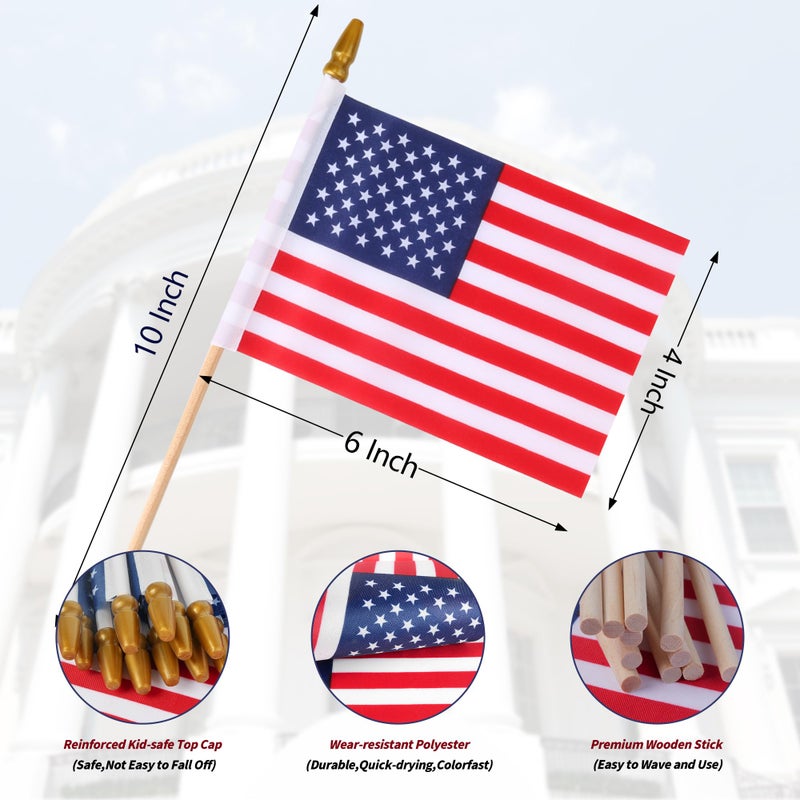 HOOSUN 12 Pcs Small American Flags On Stick,4th of July Decorations Small USA Flag On Stick,Mini 4''x6'' American Flags for Outside,Fourth of July Flag for Yard Lawn,Patriotic Memorial Day Decorations - Image 3