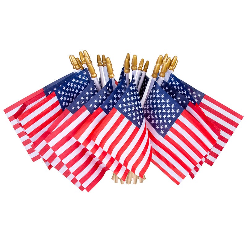 HOOSUN 12 Pcs Small American Flags On Stick,4th of July Decorations Small USA Flag On Stick,Mini 4''x6'' American Flags for Outside,Fourth of July Flag for Yard Lawn,Patriotic Memorial Day Decorations - Image 1