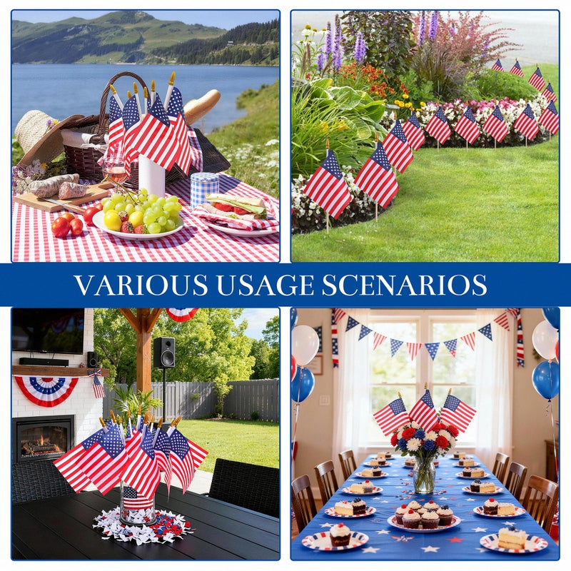 HOOSUN 12 Pcs Small American Flags On Stick,4th of July Decorations Small USA Flag On Stick,Mini 4''x6'' American Flags for Outside,Fourth of July Flag for Yard Lawn,Patriotic Memorial Day Decorations - Image 2
