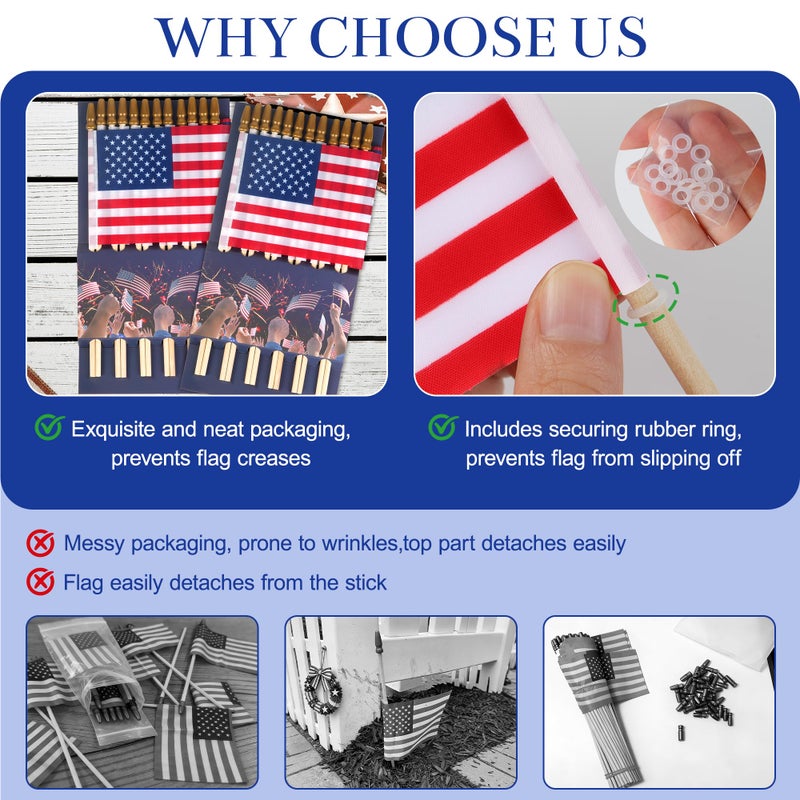 HOOSUN 12 Pcs Small American Flags On Stick,4th of July Decorations Small USA Flag On Stick,Mini 4''x6'' American Flags for Outside,Fourth of July Flag for Yard Lawn,Patriotic Memorial Day Decorations - Image 5