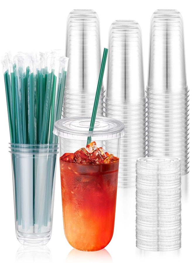 KesaPlan 50 Sets 16 oz Plastic Cups with Lids and Straws, Clear Disposable Iced Coffee Cups for Cold Drinks Juice Milkshakes Smoothies, Plastic To Go Drinking Cup for Party Coffee Bars Picnic - Image 1