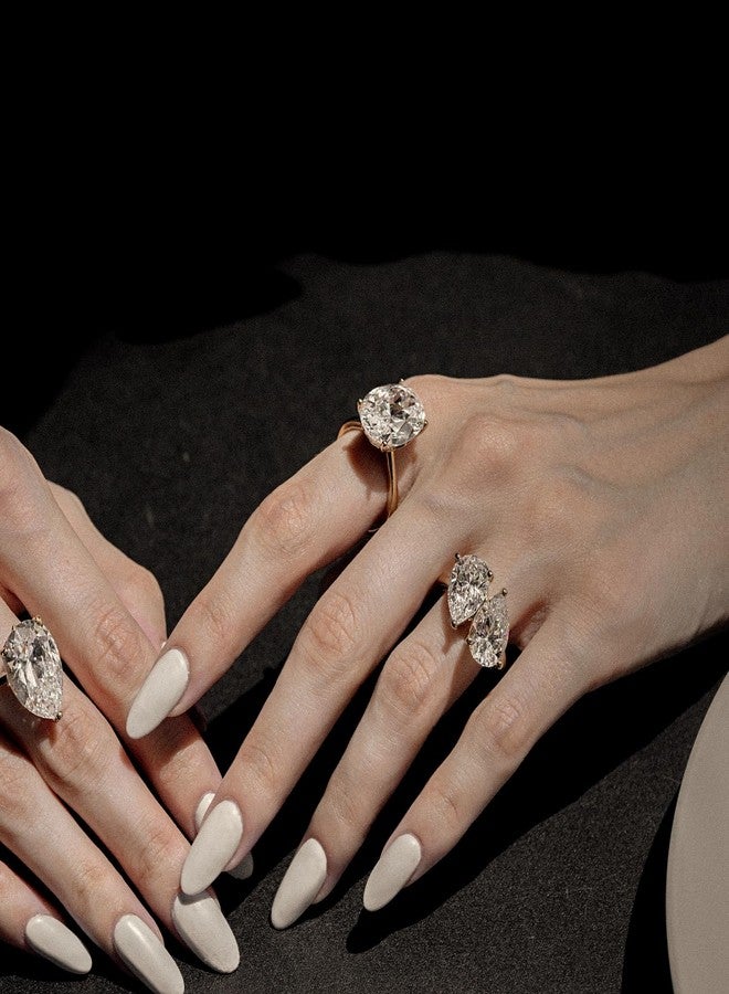 Diamonbliss خاتم ديامونبليس مارلين مونرو بشكل كمثرى توي إيه موي | مطلي بالذهب عيار 14 من الفضة الاسترلينية 925 | 100 وجه من الزركونيا المكعبة CZ محاكاة الماس (10 قيراط، 7) - Image 4