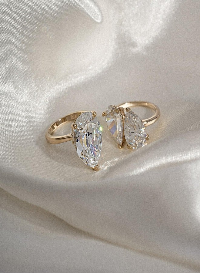 Diamonbliss خاتم ديامونبليس مارلين مونرو بشكل كمثرى توي إيه موي | مطلي بالذهب عيار 14 من الفضة الاسترلينية 925 | 100 وجه من الزركونيا المكعبة CZ محاكاة الماس (10 قيراط، 7) - Image 3