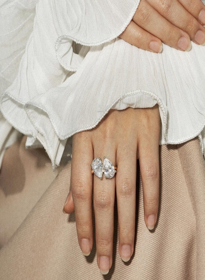 Diamonbliss خاتم ديامونبليس مارلين مونرو بشكل كمثرى توي إيه موي | مطلي بالذهب عيار 14 من الفضة الاسترلينية 925 | 100 وجه من الزركونيا المكعبة CZ محاكاة الماس (10 قيراط، 7) - Image 2