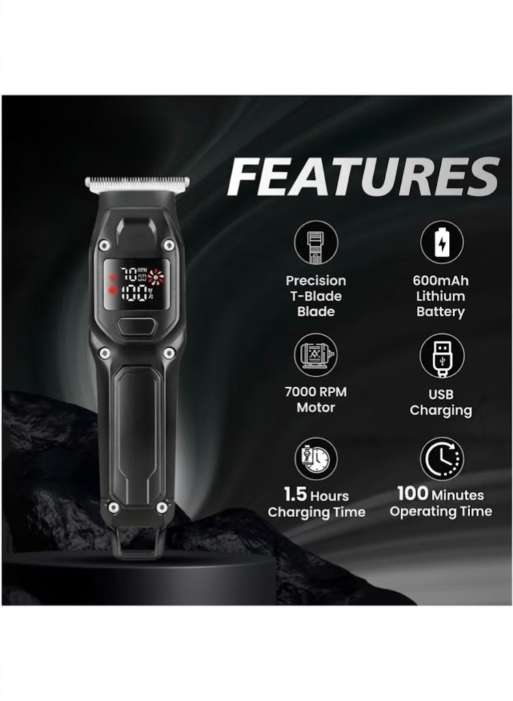 ماكينة حلاقة شعر احترافية VGR V-964 للرجال والأولاد سلكية/لاسلكية مع شاشة LED ووضع توربو وشفرات من الفولاذ المقاوم للصدأ - أسود - Image 2