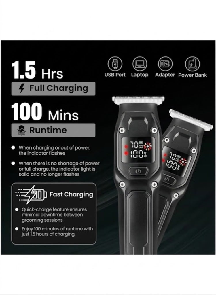 ماكينة حلاقة شعر احترافية VGR V-964 للرجال والأولاد سلكية/لاسلكية مع شاشة LED ووضع توربو وشفرات من الفولاذ المقاوم للصدأ - أسود - Image 3