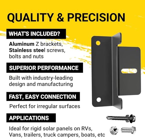 Spartan Power Black Solar Panel Z Bracket Mount - Lightweight Anodized Aluminum Mounting Brackets for RVs, Trailers, Vans, Campers, Boats, Walls, Roof - Set of 4 - Image 4