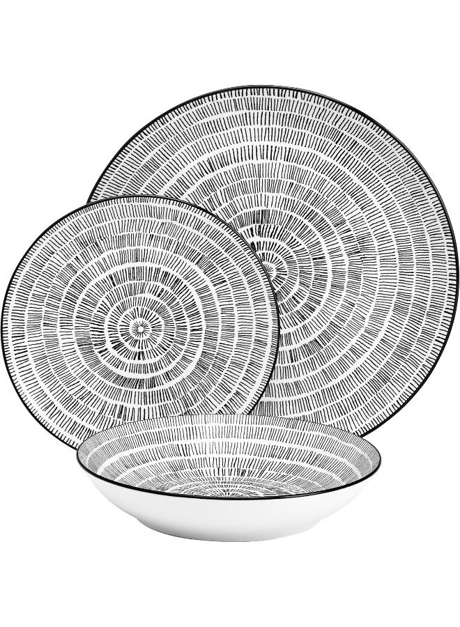 Pfaltzgraff Sketch Serenade Geometric 12 Piece Plates Bowls Dinnerware Set Black and White - Image 2