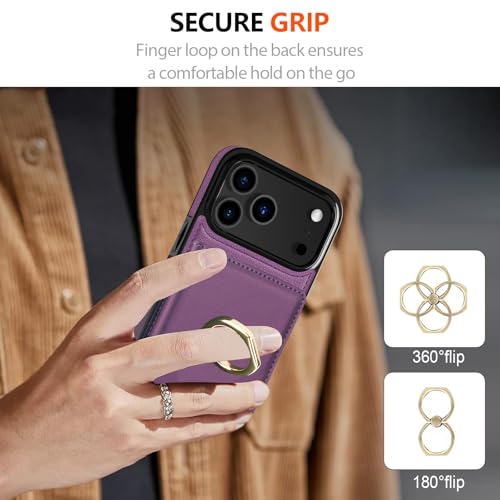 LOHASIC for iPhone 17 Pro Max Case Wallet with Card Holder, 360° Rotation Ring, RFID Blocking, 5 Card Slots, PU Leather 6.9" Cover for Apple 17 Pro Max Men Women, Purple - Image 4