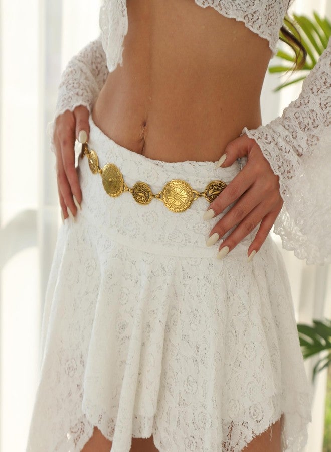 RINHOO Metal Waist Chain Belt for Women Cowgirl Chain Concho Belts for Dresses Jeans Country Concert Outfit (Style 1) - Image 3
