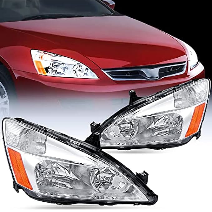 Nilight Headlight Assembly For 2003 2004 2005 2006 2007 Accord Replacement Headlamp Chrome Housing Amber Reflector 2 Years Warranty - Image 1