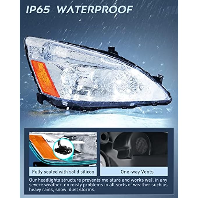 Nilight Headlight Assembly For 2003 2004 2005 2006 2007 Accord Replacement Headlamp Chrome Housing Amber Reflector 2 Years Warranty - Image 5