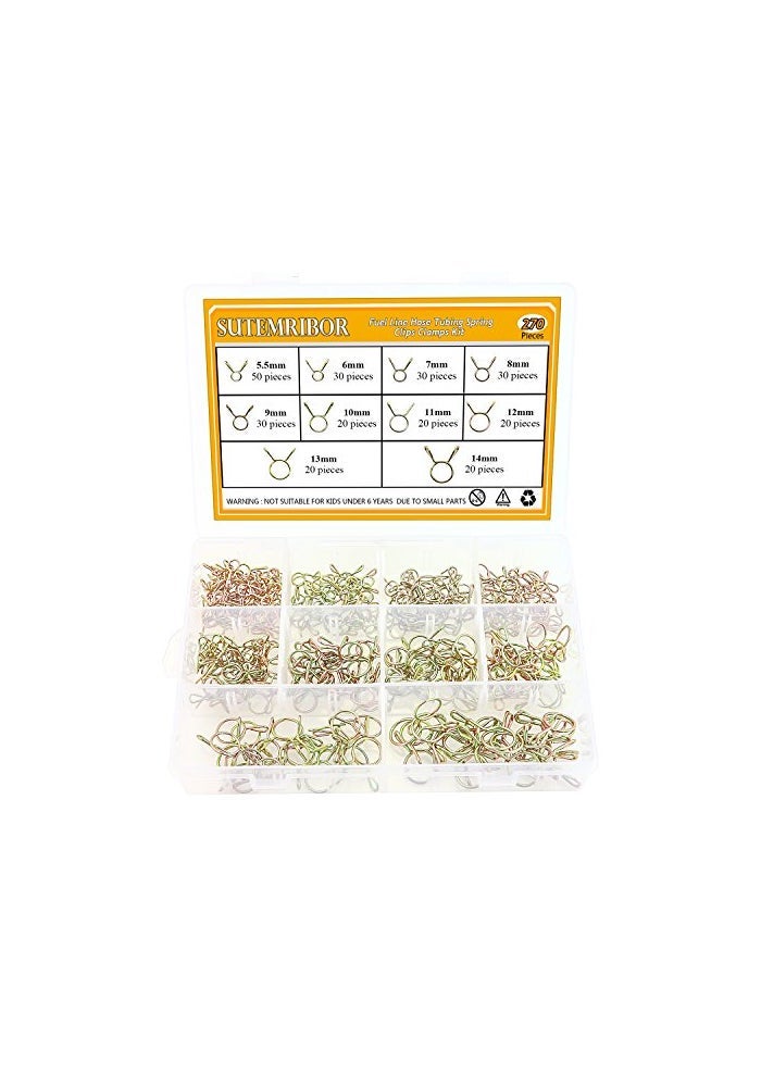 Sutemribor 270 Pieces 10 Sizes Fuel Line Hose Tubing Spring Clips Clamps Assortment Kit for Motorcycle Scooter ATV 5514mm Bronze Tone - Image 1