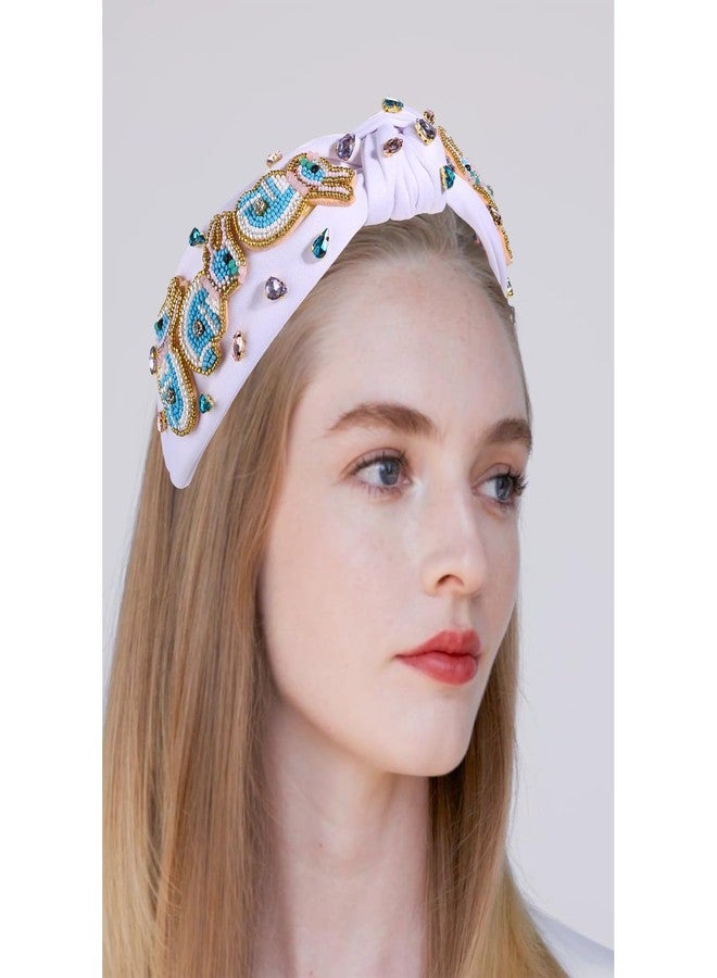 boderier Easter Headbands for Women Girls Beaded Easter Bunny Headband Crystal Jeweled Embellished Wide Knotted Headband Spring Holiday Easter Accessories (Beaded Blue Bunny) - Image 2