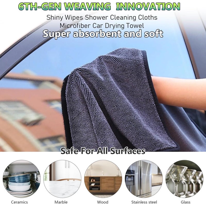 Ecopandy Shiny Cleaning Cloths,3pcs Shiny Drying Towels,Shower Doors Drying Towels,12 * 10in Streak Free Glass Window Car Mirror Super Absorben Microfiber Cleaning Cloths(5pcs grey12*10â€) - Image 2