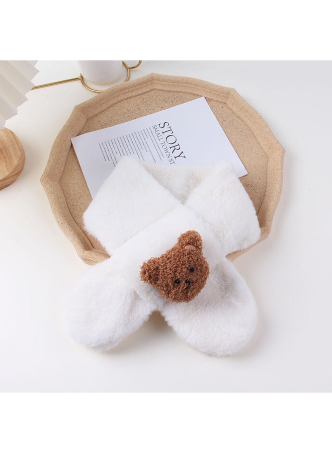 K-style Of Cute And Versatile Plush Kidsren's Scarf Cartoon Boys And Girls Thickeneded Imitation Rabbit Fur Winter Baby Warm Scarf