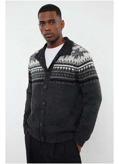 trendyol Gray FL Men's Regular Half Turtleneck Ethnic Knitwear Cardigan TMNAW25HI00001  - Image 1