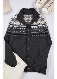 trendyol Gray FL Men's Regular Half Turtleneck Ethnic Knitwear Cardigan TMNAW25HI00001  - Image 2