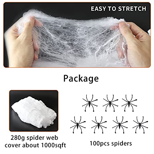 Labrostar 1000 Sqft Halloween Spider Web Decorations with 100 Fake Spiders Spooky Spider Webbing Decorations Indoor Outdoor Party Yard Decor Supplies for Bar Haunted House - Image 4
