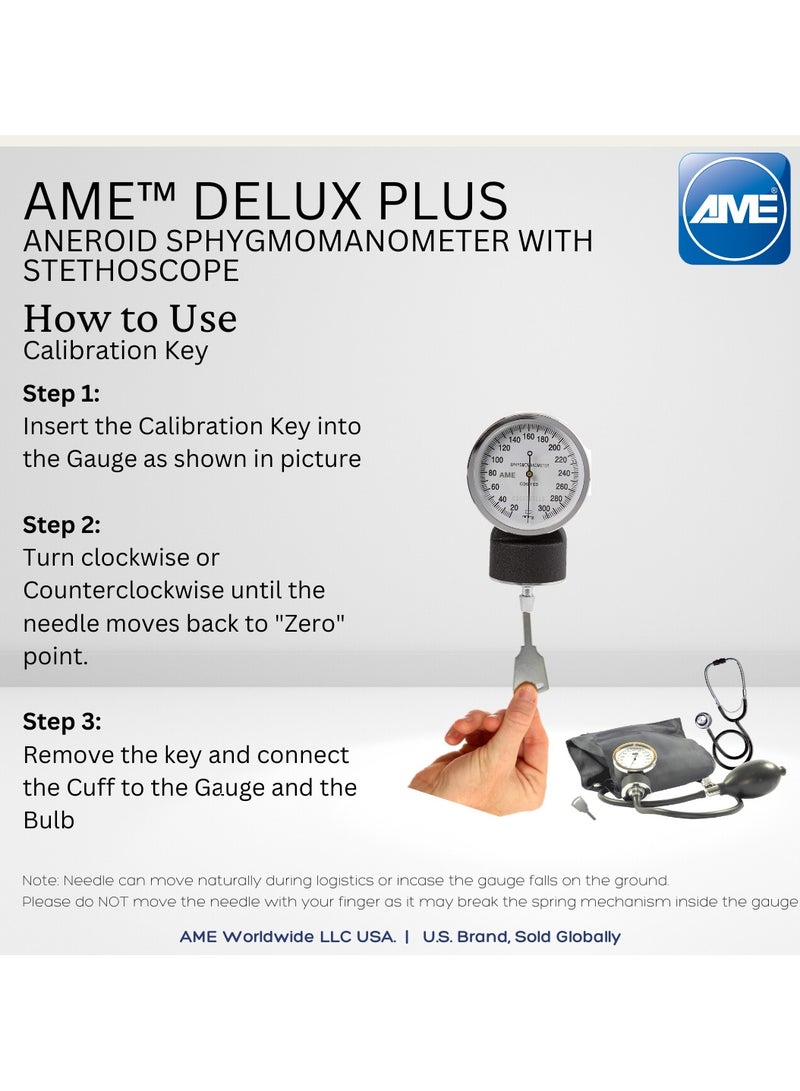 AME Delux Plus Aneroid Sphygmomanometer with Stethoscope and Calibration Key - Image 5