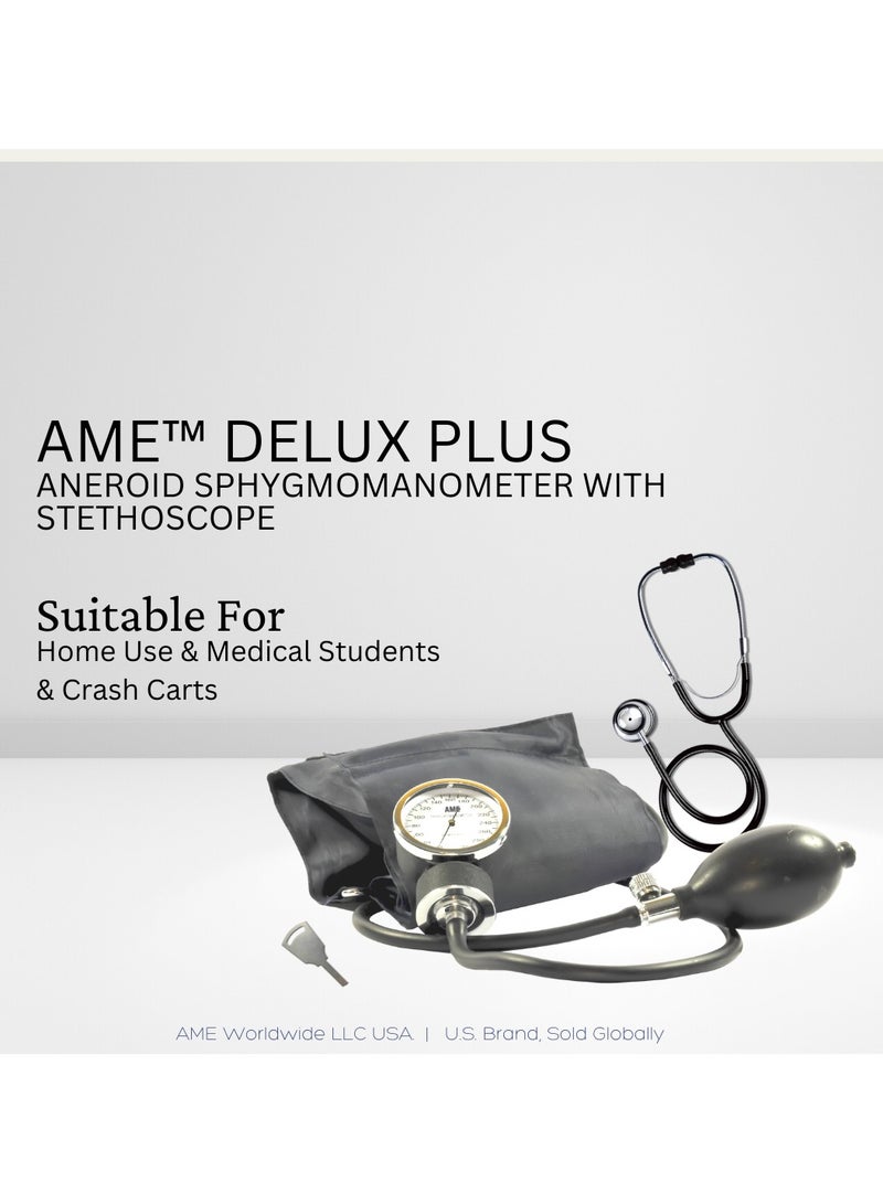 AME Delux Plus Aneroid Sphygmomanometer with Stethoscope and Calibration Key - Image 3