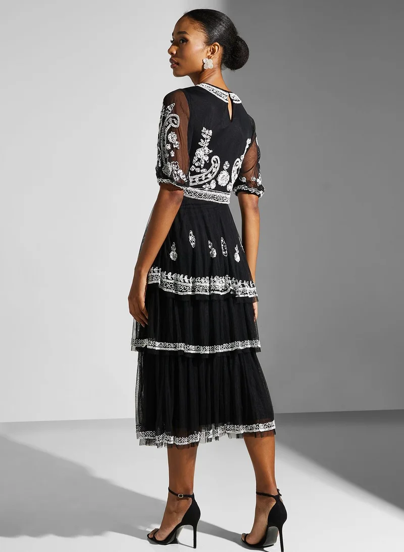 Frock and Frill Floral Beaded Dress