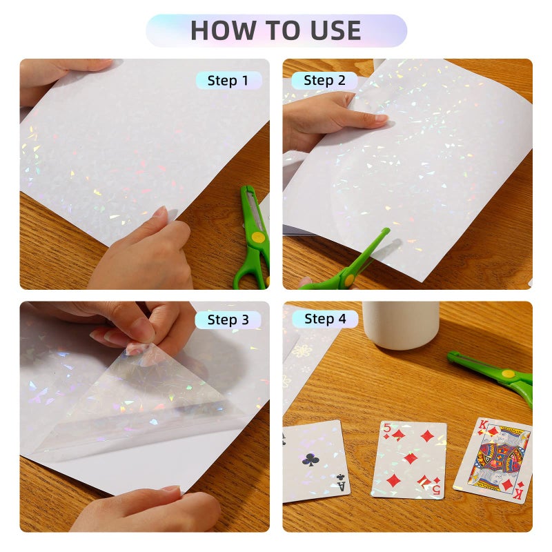 Cosrk 36 Sheets Holographic Sticker Paper, Clear Vinyl Sticker Laminate Film Self-Adhesive, Transparent Overlay Lamination Sticker Paper Waterproof, 6 Patterns-8.5x11 Inch - Image 5