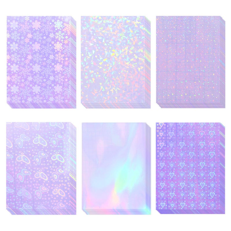 Cosrk 36 Sheets Holographic Sticker Paper, Clear Vinyl Sticker Laminate Film Self-Adhesive, Transparent Overlay Lamination Sticker Paper Waterproof, 6 Patterns-8.5x11 Inch - Image 1