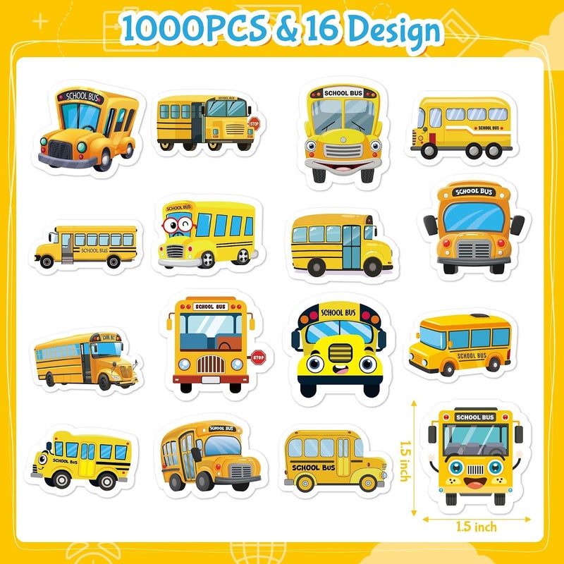 Excefore School Bus Stickers, 1000Pcs Waterproof Vinyl Cartoon Transportation Decals for Back to School, Laptop, Bottle, Notebook, Luggage, Classroom Decor & Kids Crafts, 2 Rolls - Image 4