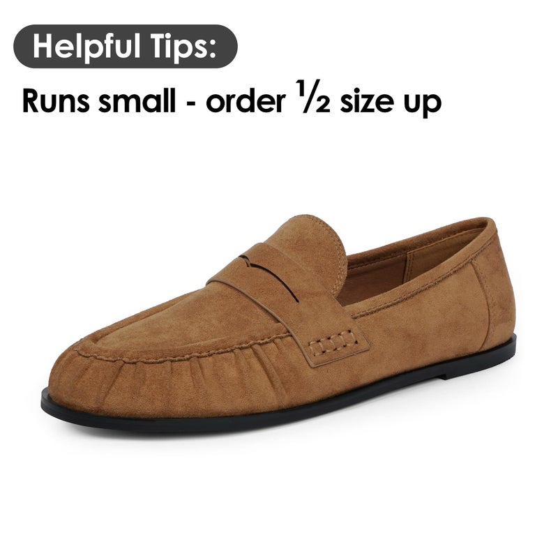 QIY Women's Flats Comfortable Dressy Womens Brown Flats Penny Women Loafers 2026 Camel Tan Faux Suede Loafers Moccasins Business Casual Walking Shoes Size 9 - Image 4