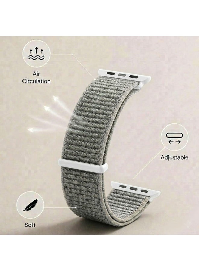CATANES Breathable Nylon Sport Loop Band Compatible with Apple Watch 44mm 45mm 46mm 49mm for Women Men, iWatch Wrist Straps for Ultra 3 2, Se, Series 11 10 9 8 7 - silver fox - Image 3