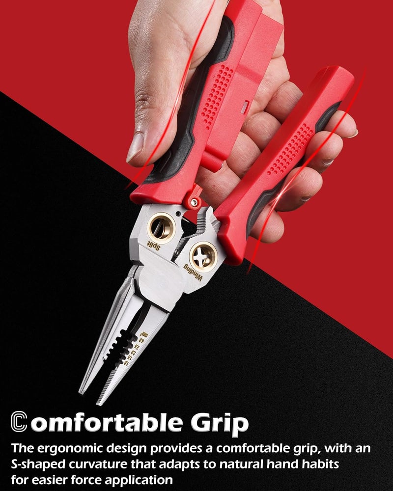 FAITIO 8 In 1 Wire Strippers with Voltage Tester, Cable Strippers/Cutters with Plier, Crimper, Splitting, Wire Stripper Tools for 10-18 AWG for Electrician Work Wire Stripping Tool RED - Image 3