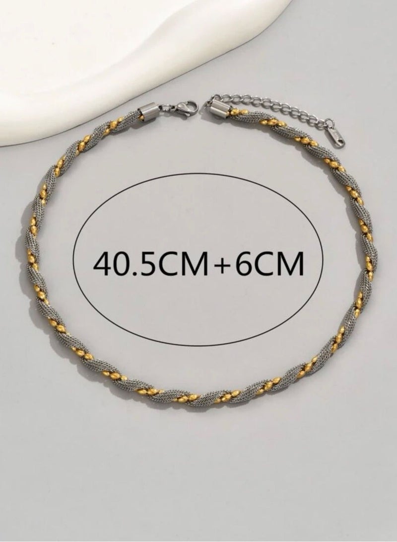 نيو ستايل سلسال شوكر نسائي أنيق من الاستانلس ستيل باللونين الفضي والذهبي - Image 4