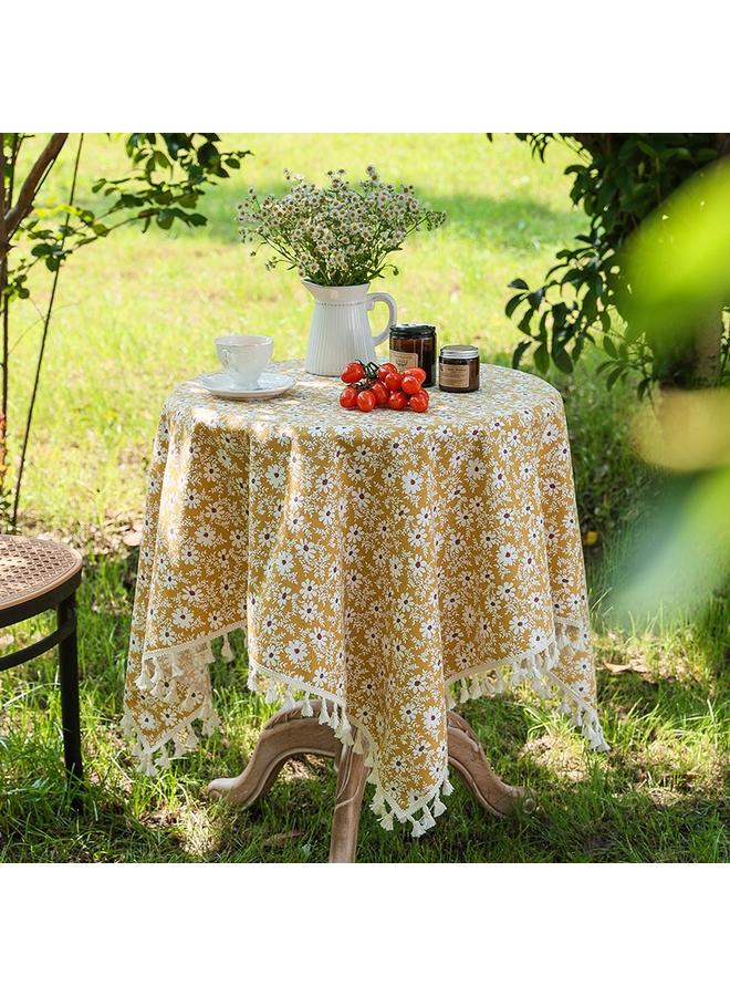 Bluejw Fresh Style Pastoral Style Tablecloth Tassel Table Mat Coffee Table Cover Cloth Blue Floral Background Cloth Daisy French Tablecloth - Image 1
