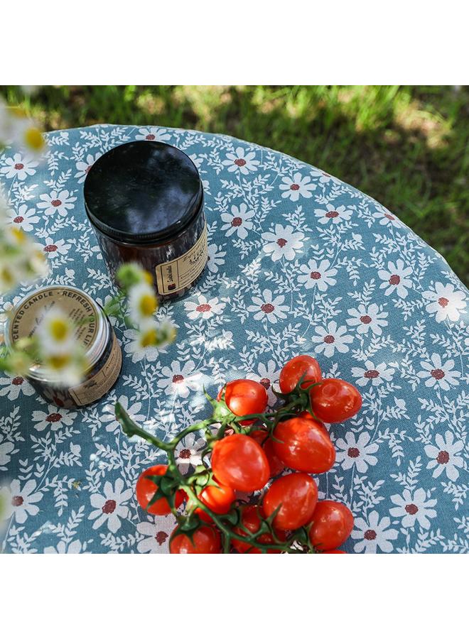Bluejw Fresh Style Pastoral Style Tablecloth Tassel Table Mat Coffee Table Cover Cloth Blue Floral Background Cloth Daisy French Tablecloth - Image 4