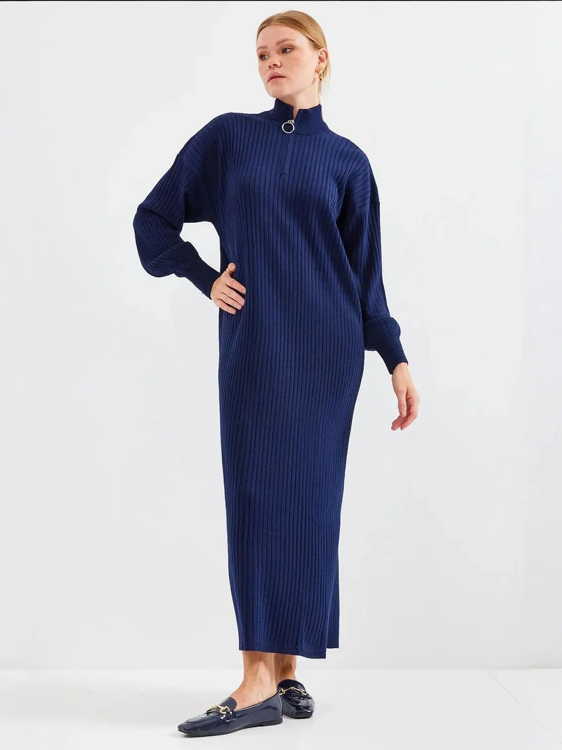 BIG DART BDART Textured Knit Dress with Half Turtleneck and Zipper