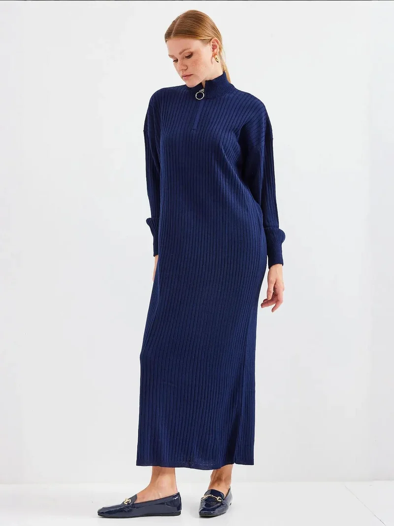 بيغ دارت BDART Textured Knit Dress with Half Turtleneck and Zipper