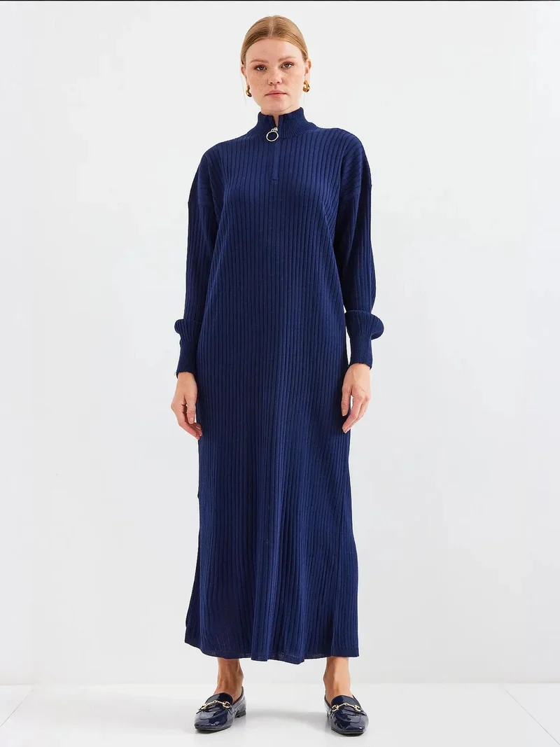 BIG DART BDART Textured Knit Dress with Half Turtleneck and Zipper